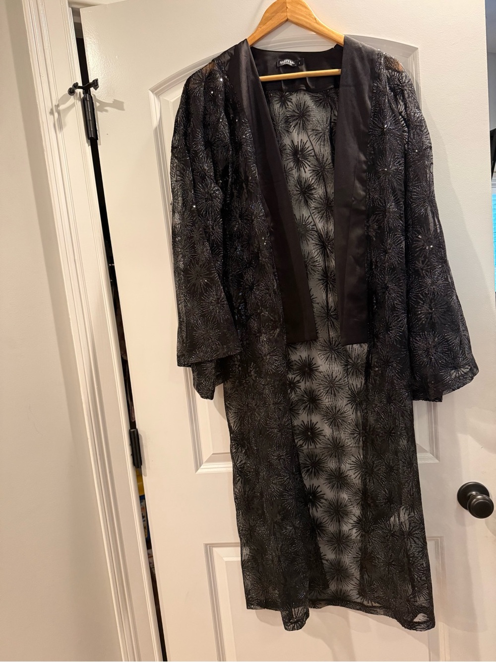 Nasty gal Sheer Black Kimono Duster with sequin starburst details size small